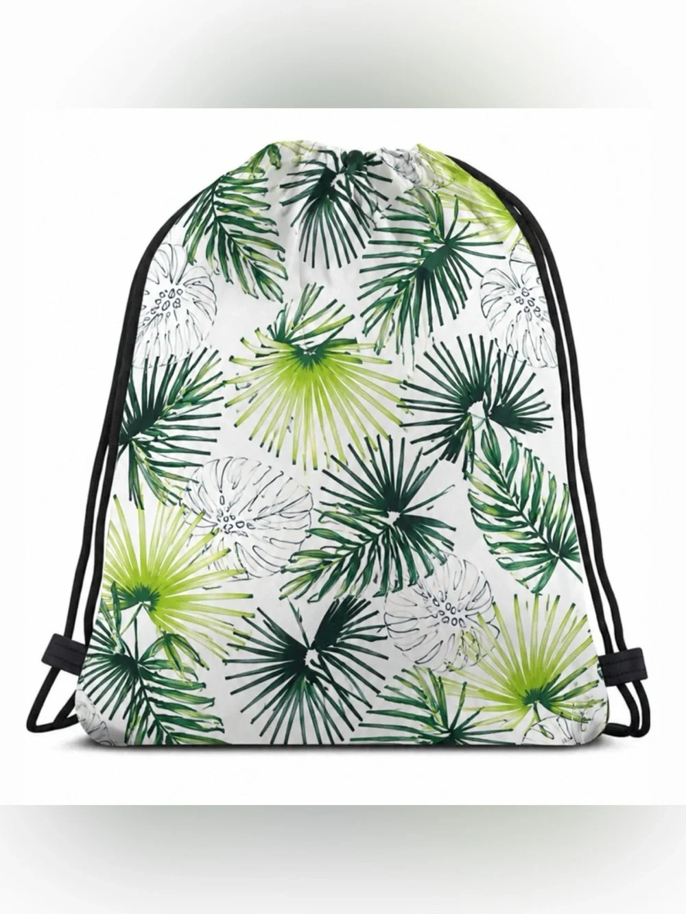 Tropical Palm Drawstring Backpack - Green Leaf Print